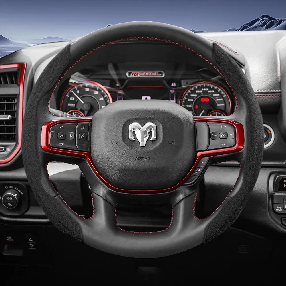 Suitable for Ram Sports Suede Steering Wheel Cover with Split Snap-On Design for Models Such as Pickup Promaster Rampage 1500