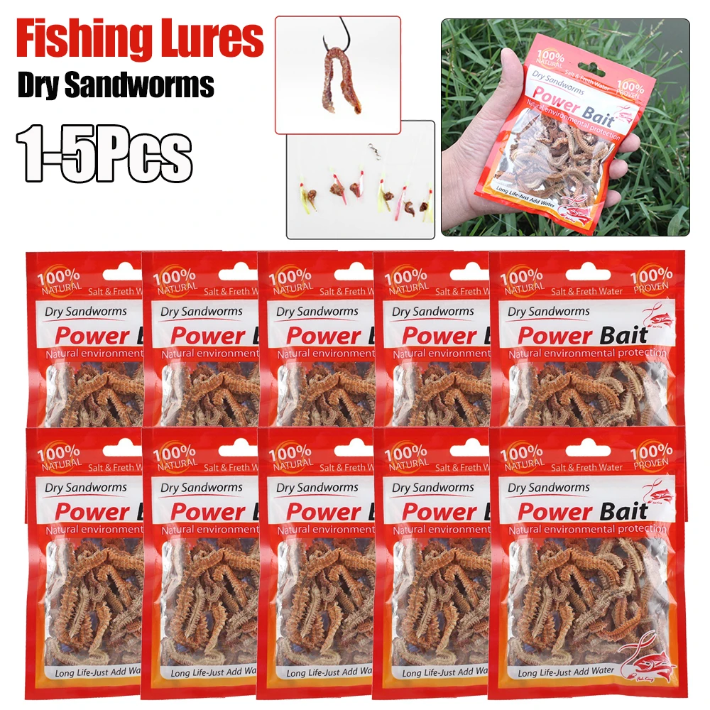 1-5Pack Natural Dry Lugworm Sandworms Artificial Sea Worms Soft Fishing Lures Soft Artificial Bait Lifelike Fishy Smell Lures