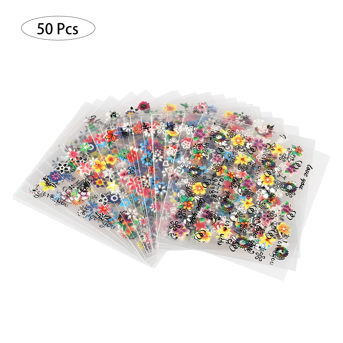 50pcs/set Stickers Flower 3D Nail Sticker Spring Floral Leaves Adhesive Transfer Decals Slider DIY Nail Art Decoration Wholesale