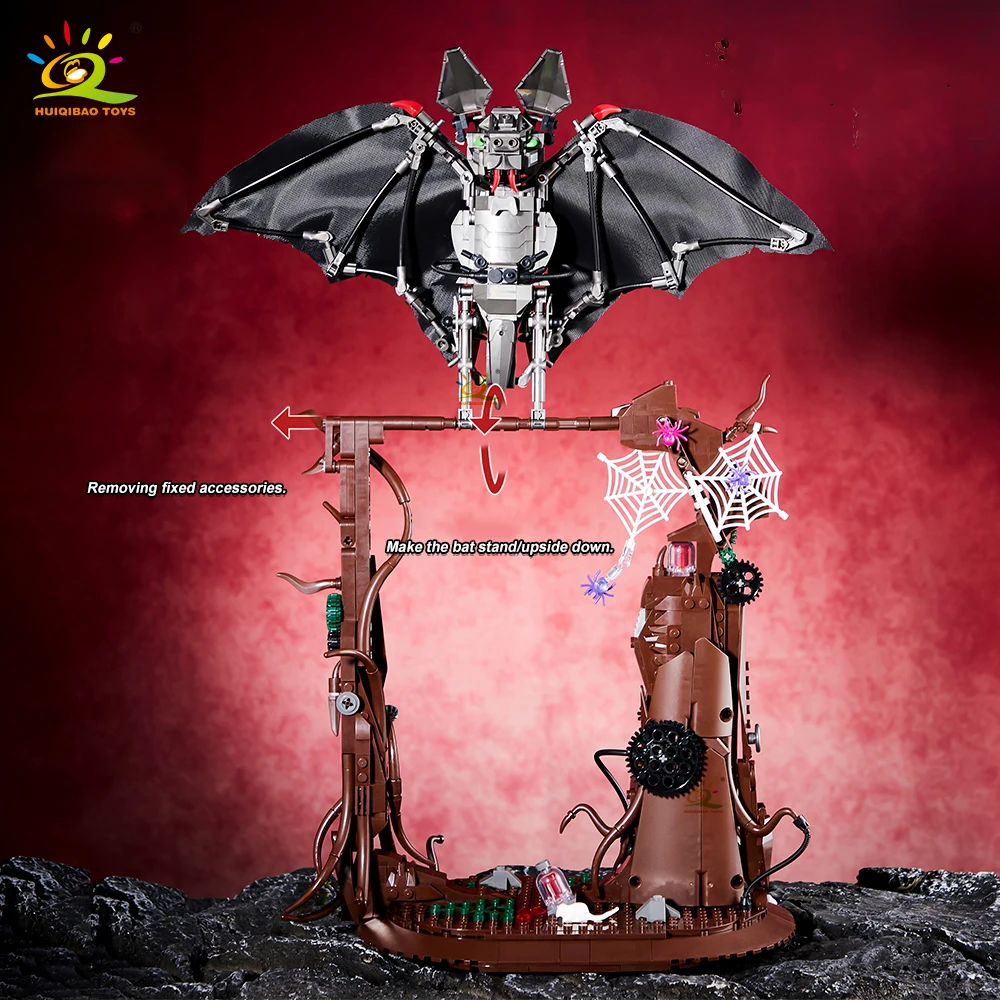 HUIQIBAO 839PCS MOC Biomimetische Bat Model Bouwstenen Halloween Woondecoratie Stad Dier Bricks Set Speelgoed voor Kinderen Gift
