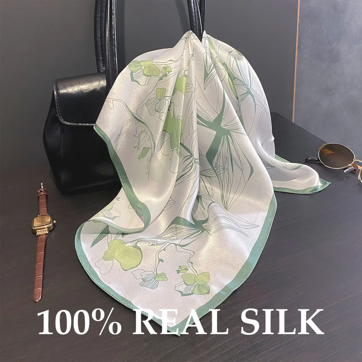 

Шарф из 100% натурального шелка, летний женский квадратный платок 53 см, модная бандана, хиджаб, пончо, пашмина, женский фулярд