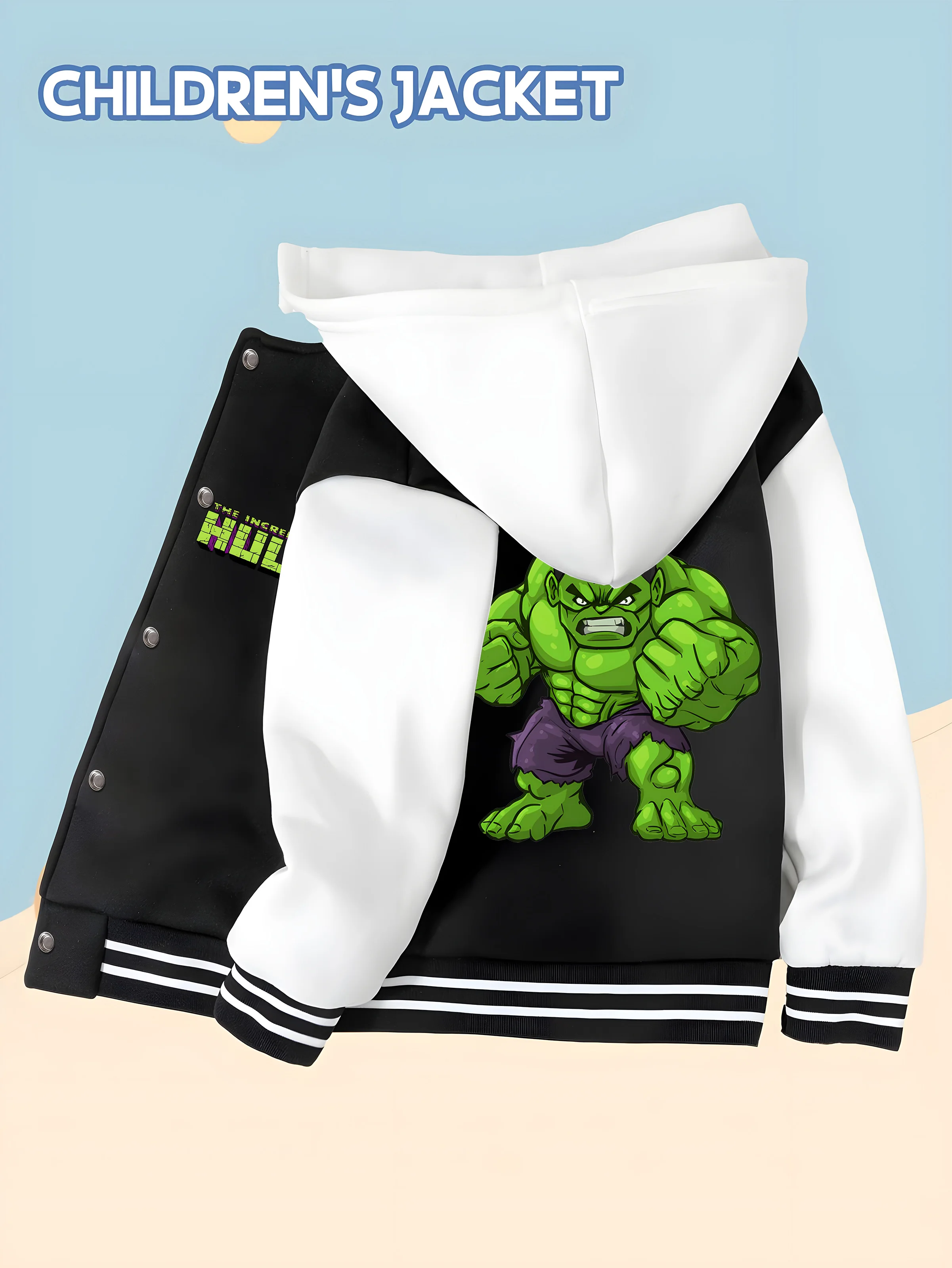

MINISO Baseball hooded Jacket - Hulk C-version image, double-sided pattern design, soft and comfortable fabric, fashionable and