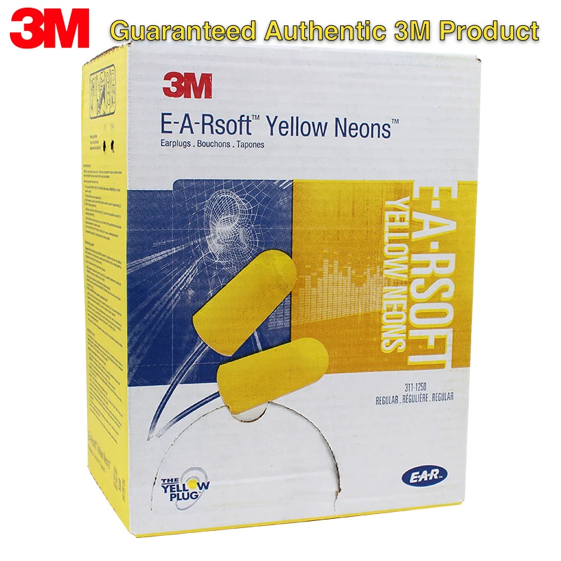 

3M 311-1250 Corded Earplugs 33dB NRR Noise Reduction Soft Foam Ear Plugs Soundproof Anti-noise For Sleep Work Travel Learning