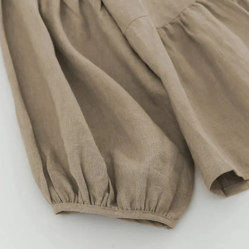100% Linen Women\'s Shirt Solid Long Sleeve Tops Back Button Up Office Lady Shirts & Blouses Camisas De Mujer