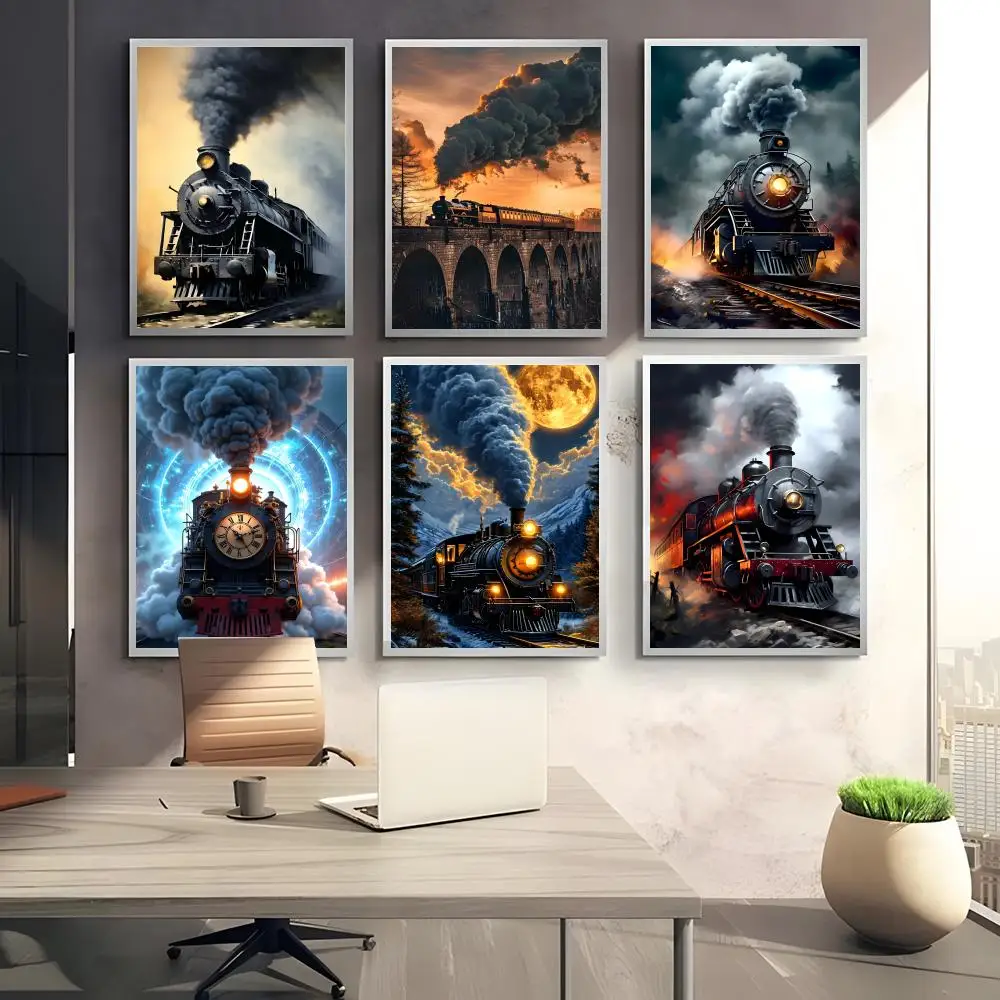 خمر السكك الحديدية الرجعية السكك الحديدية قطار البخار اللوحة الخط قماش المشارك: تجعد الحرة للماء جميع الفضاء جدار ديكور