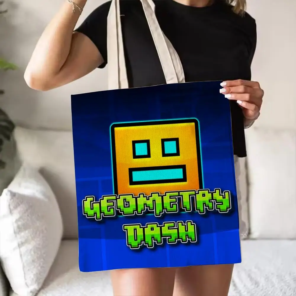 G-Geometry Dash V-Video Storage Bags Double-Sided Print Canvas Tote Bag Fashion Large Capacity Women's Shoulder Handbag