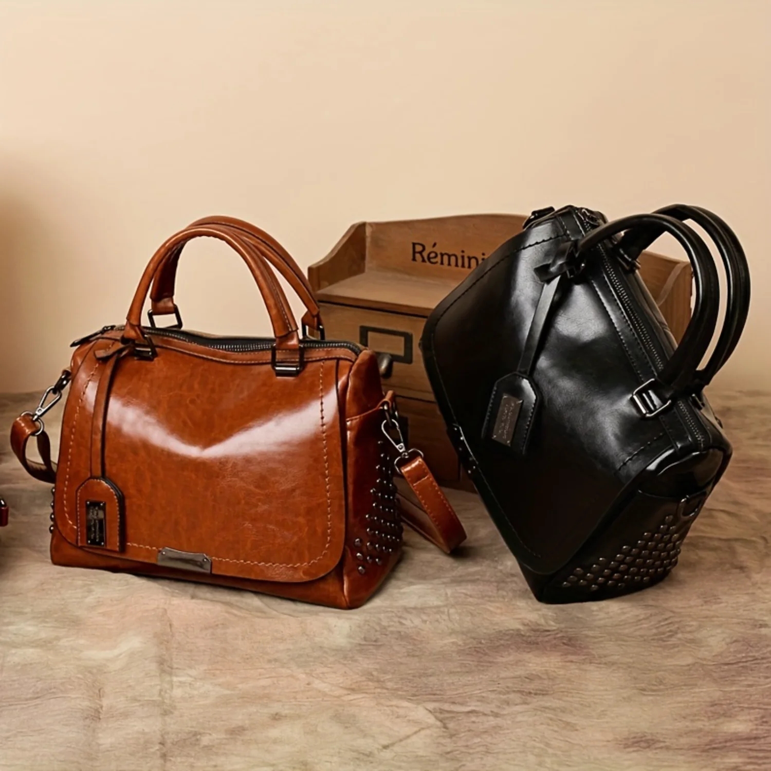 

Glossy Top Handle Tote Bag, PU Leather Satchel, Large Capacity Bag Gym Mini crossbody coin purse Jacquemus