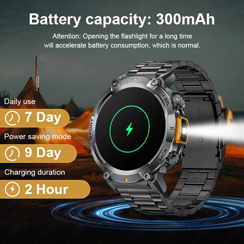 LIGE Smart Watch Men With Flashlight Sport Fitness Bracelet Blood Pressure Health Monitor Waterproof Smartwatch For Android ios