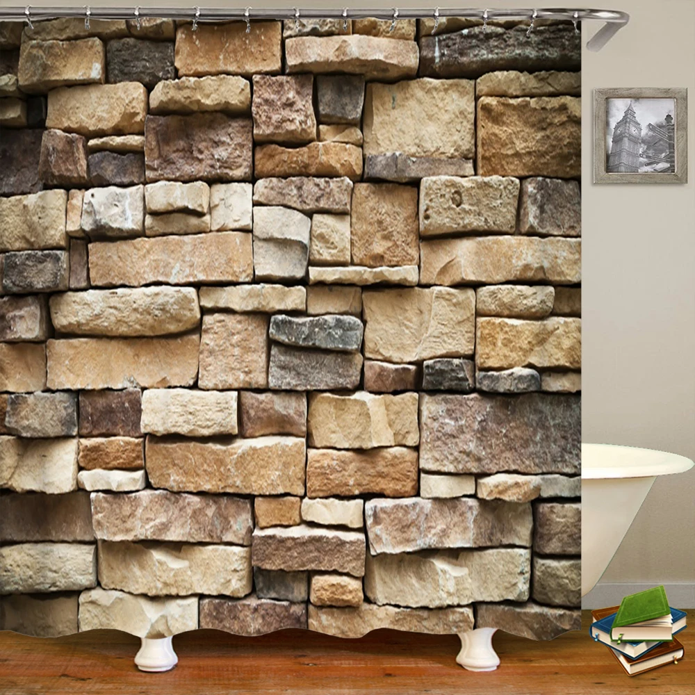 

3D old brick wall rock print shower curtain bathroom waterproof polyester bath curtain home decoration curtain with hook 240x180