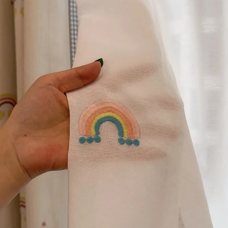 Cream Rainbow Dopamine Children's Room Boys Girls Room Bedroom Fun Sheer Curtain Light-Filtering Privacy Window Curtain