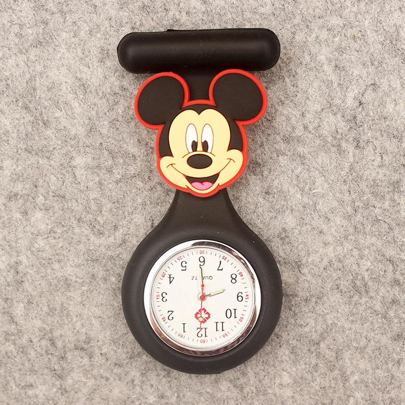 Cartoon Cute Couple Mouse And Duck Style Badge Pocket Watch Retractable And With Clip For Men And Women