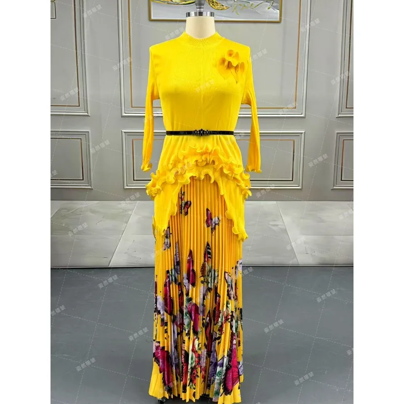 Miyake Plus Size Women's Pleated Dresses Women Waisted Printed Pleated Dresses Middle East Africa Prom Women's Wrinkle-Free