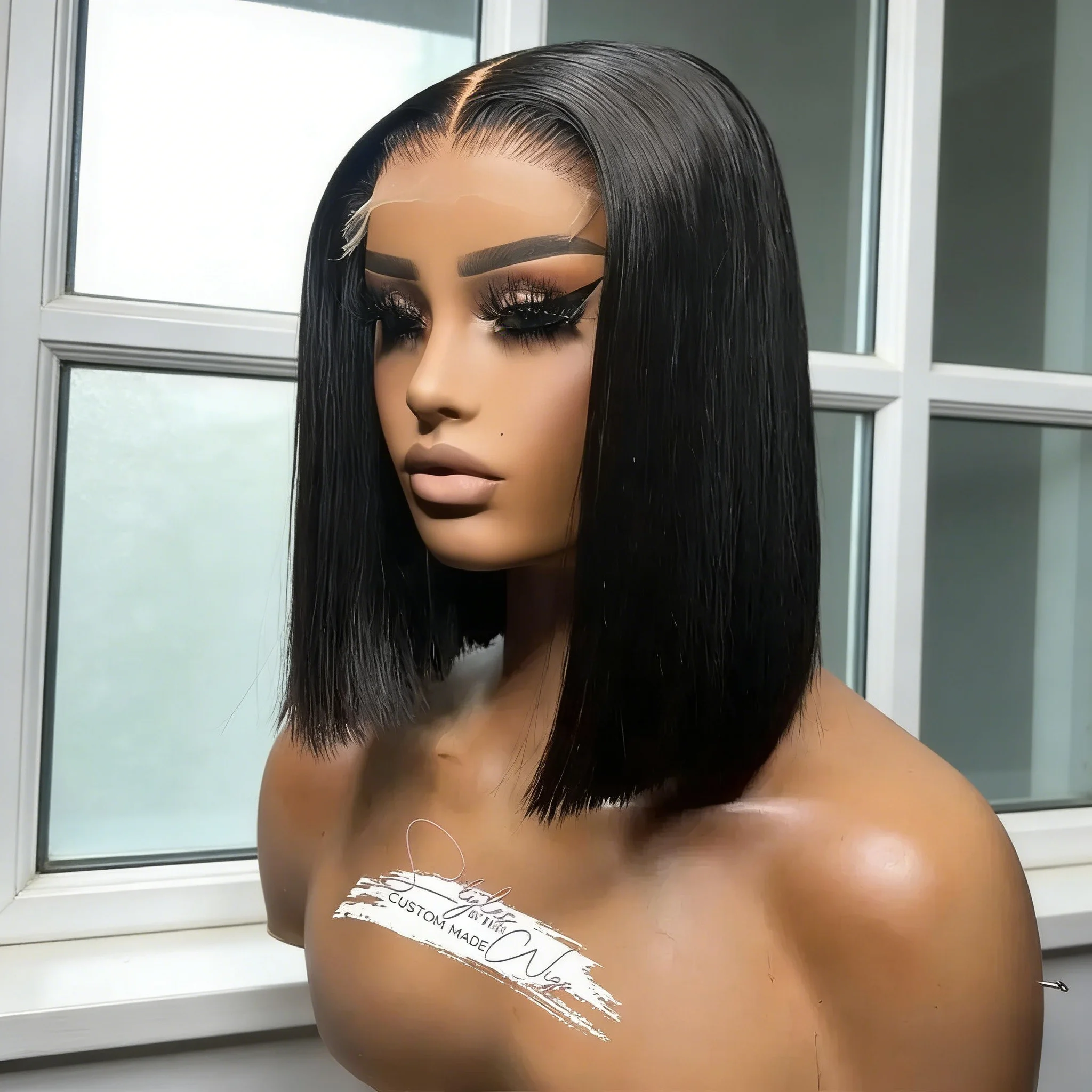 

Парик из 100% натуральных волос, предварительно проработанный, короткий, прямой, с HD-кружевной передней частью 13x4, без клея, прямой боб, с кружевной застежкой 4x4