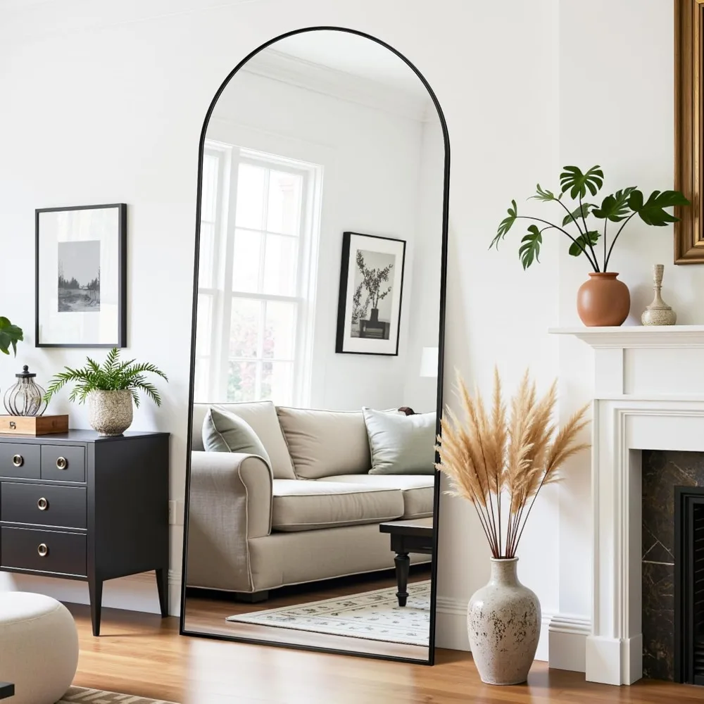 مرآة كاملة الجسم قائمة بذاتها مقاس 68 × 26 بوصة، مرآة قائمة على الأرض مع حامل معلق للانعكاس الكامل