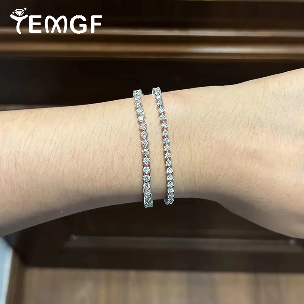 

TEMGF полный браслет из муассанита 2,5 мм/3 мм, серебряная цепочка 925 пробы, потайная пряжка для женщин, модные блестящие ювелирные изделия, подарок для пары, любовь