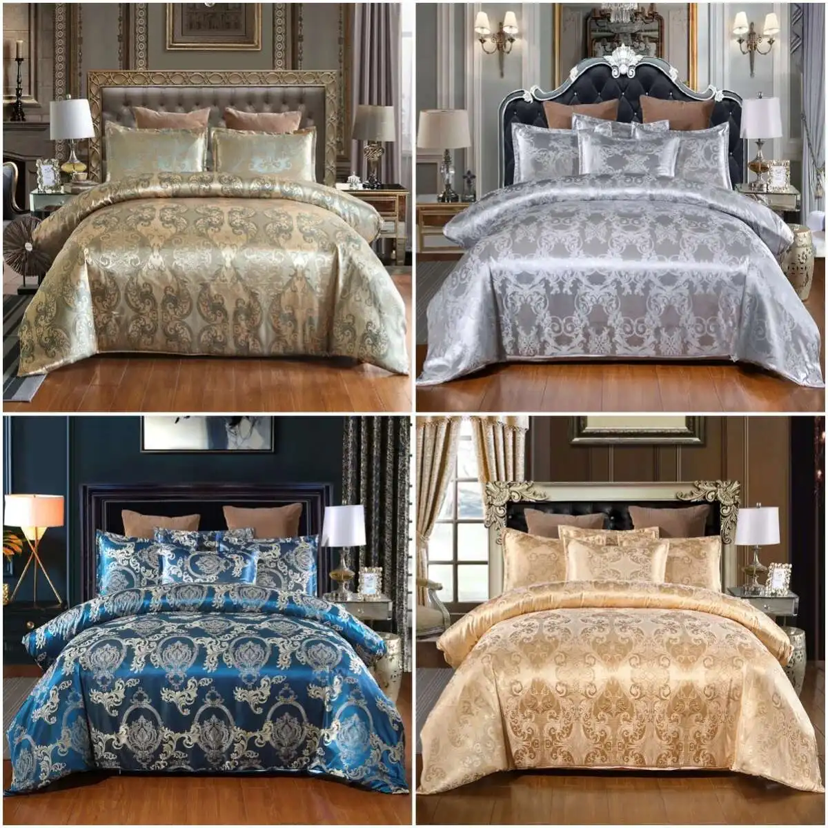 Size, Ral Jacquard Satin Duvet 3 Piece Silk Like Bedding Comforter Cover Set