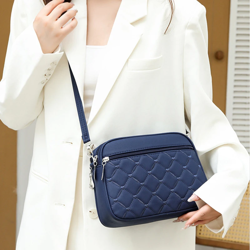 Women's Sling Shoulder Small Square Handbag Quilted Design PU Leather Crossbody Bag Versatile Messenger Bag