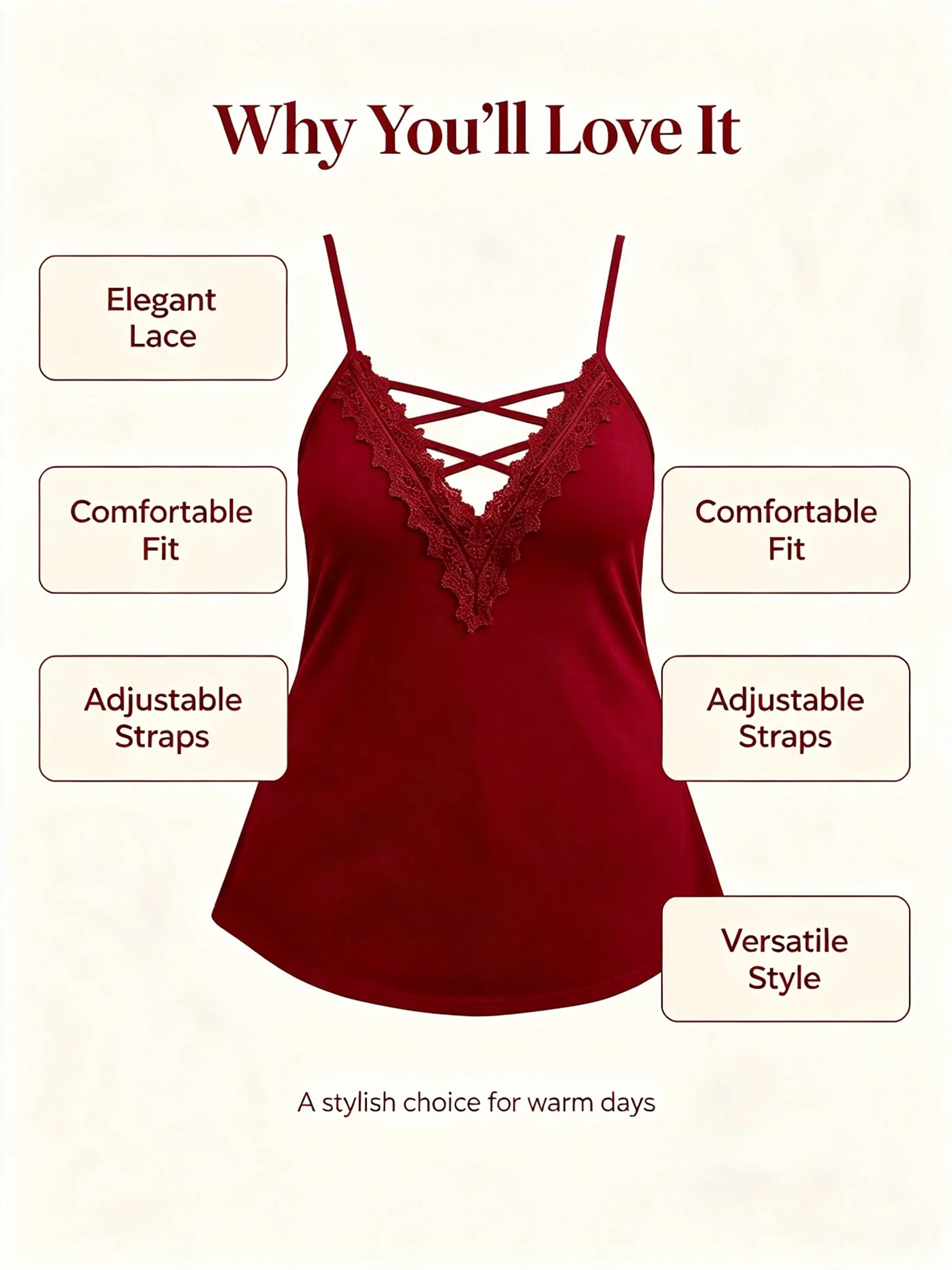 Damen Plus Size Spitzenbesatz Crisscross V-Ausschnitt Cami-Top Verstellbare Spaghettiträger A-Linie Lässiges Ärmelloses Tanktop – Detail 6