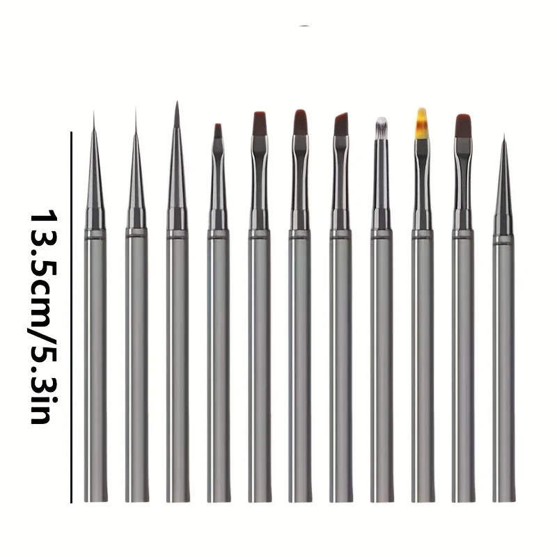 12pcs Nail Art Brush Set with Gel Gradient Nail Supplies - Professional Manicure & Pedicure Tools, Nylon Bristles