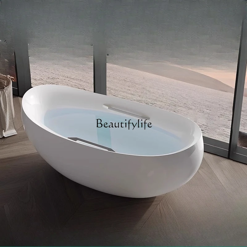 

Independent oval bathtub household small apartment acrylic simple integrated bathtub