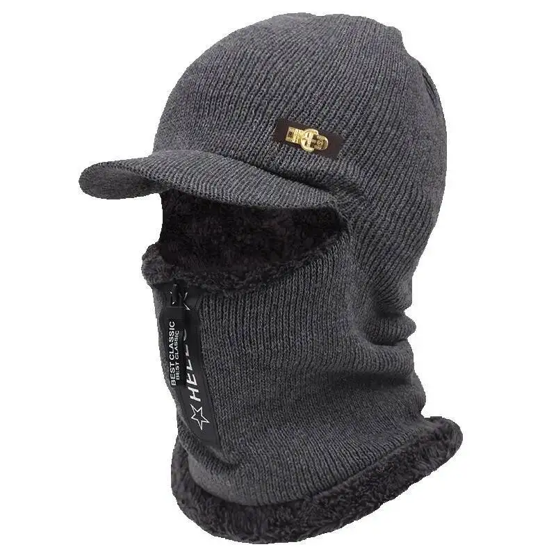 

Зимняя мужская морозостойкая теплая вязаная молния, велосипедная вязаная шапка с флисом, защита шеи и ушей, интегрированная хлопковая шапка