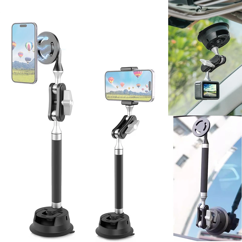 Car Suction Cup with Ball Head Arm Stands Magnetic Mount Holder for Gopro Hero DJI OSMO Insta 360 Action Cameras Mobile Phones