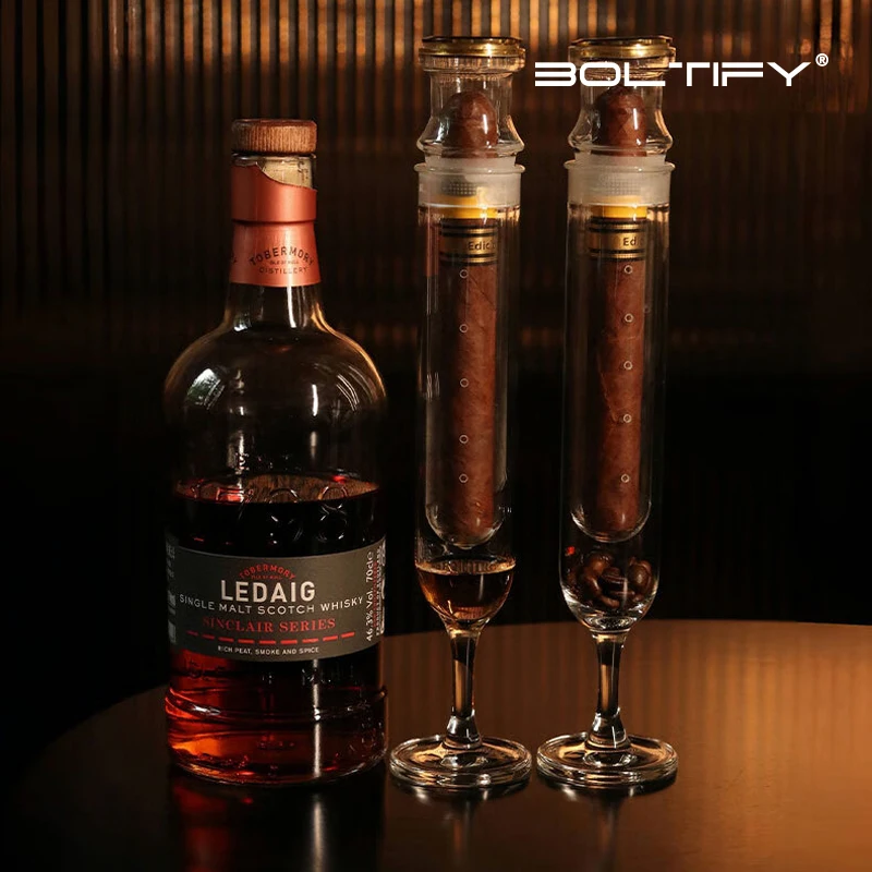 BOLTIFY Cigar Incense Humidor Tube Glass Cigar Fragrance Enhancement Tube Cigar Whisky Infuser Tube With a hygrometer view 2