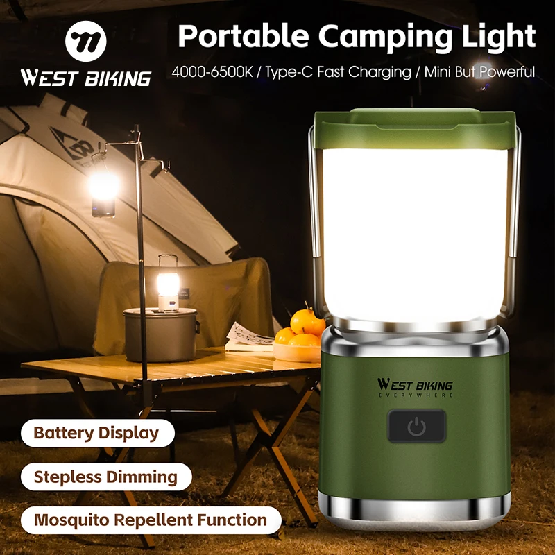 WEST BIKING Outdoor Camping Portable Camping Lights Rechargeable Lamp Ambient Camping Lights Night Fishing Lighting Equipment