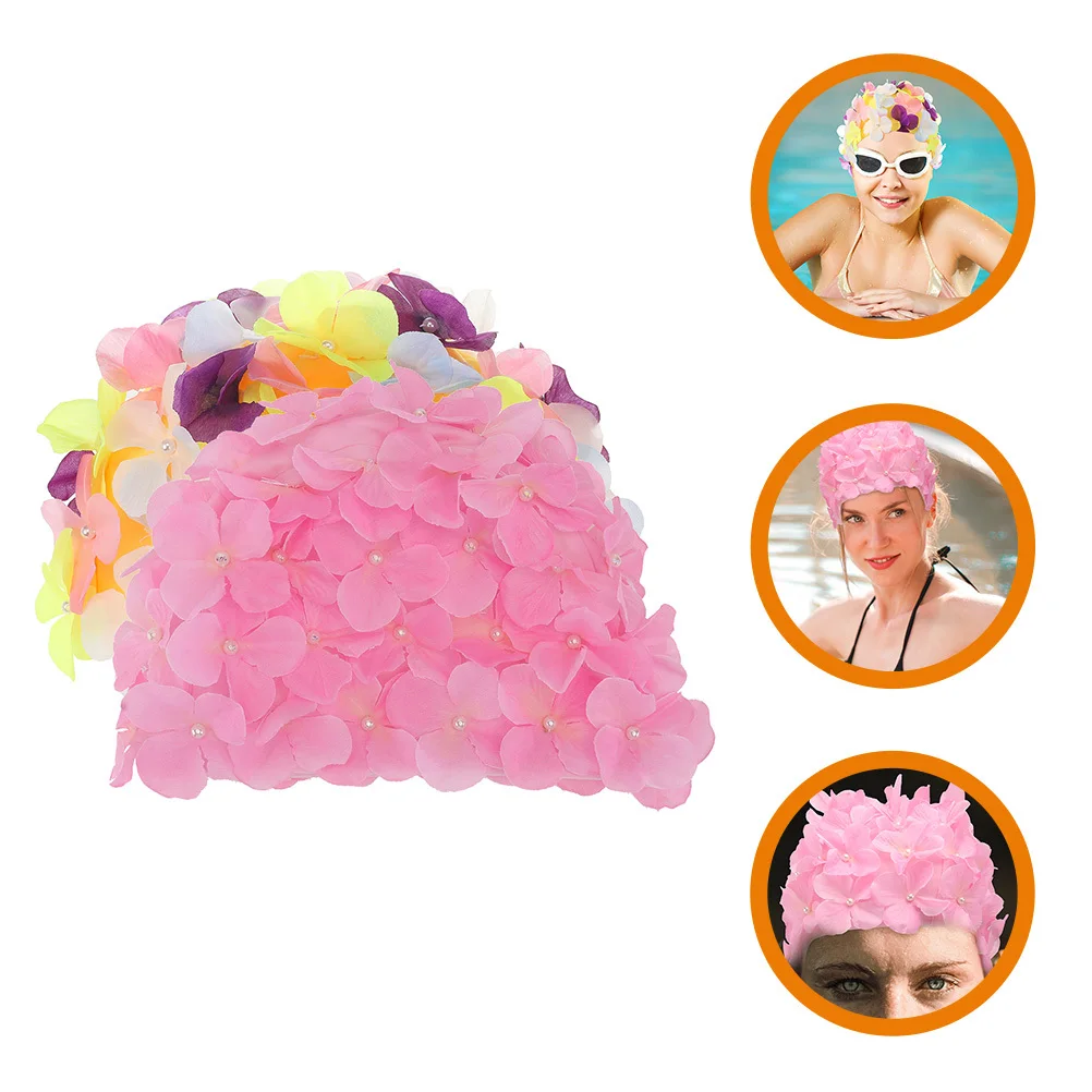 2 قطعة قبعة سباحة على شكل زهرة مقاومة للاهتراء، قبعة حمام مرنة قابلة لإعادة الاستخدام للنساء، ضفائر شعر طويلة، تجربة سباحة مريحة