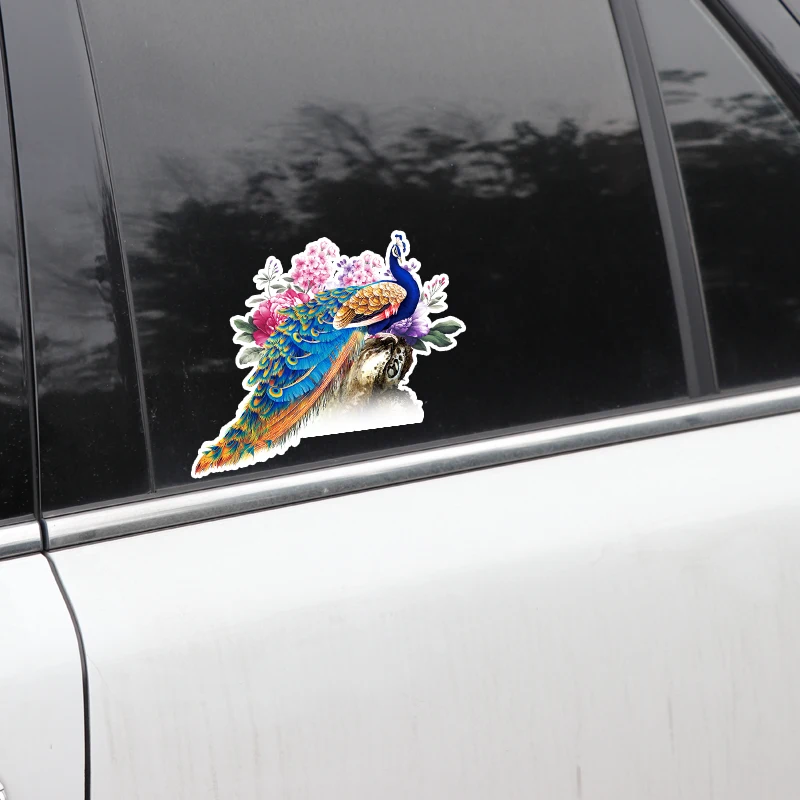 Mysterious Beautiful Peacock Colored Car Sticker Fashionable PVC Bumper Graphic Decoration High Quality Waterproof Decal 17*13cm