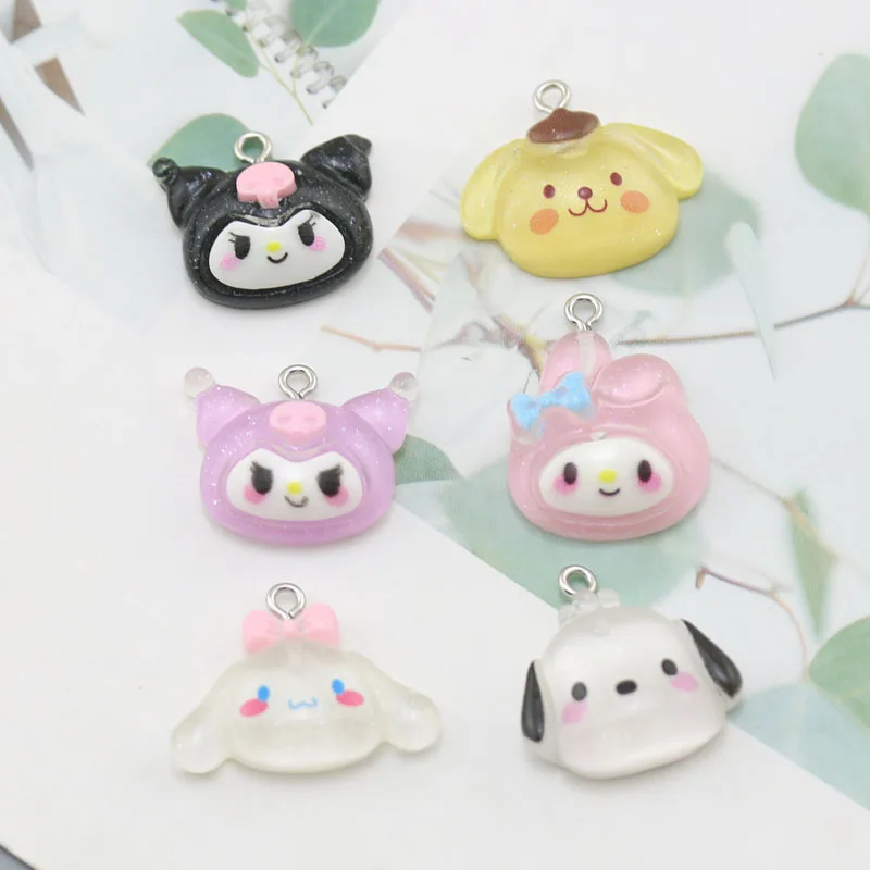 Sanrio Shining Exquisite Transparent My Melody Kuromi Cinnamoroll Resin DIY Keychain Decorative Pendant Accessories Wholesale