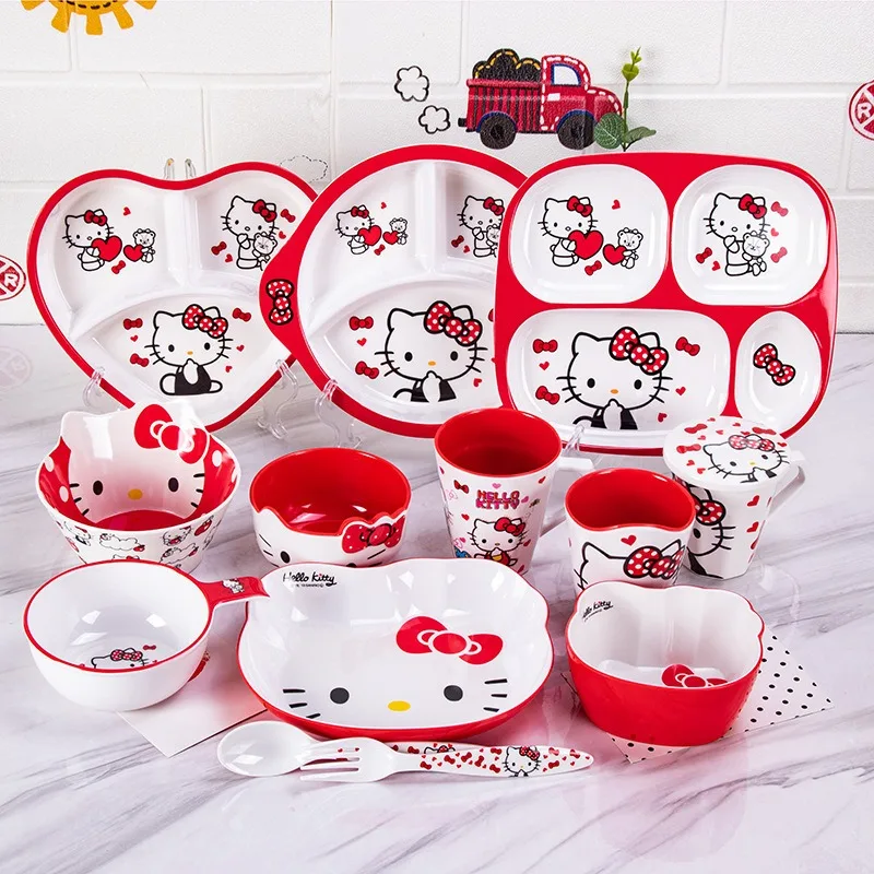 

New Sanrio Kitty Dinner Plate Compartment Tableware Cartoon Western Food Plate Candy Snacks Tray Bowl Saucer Tableware