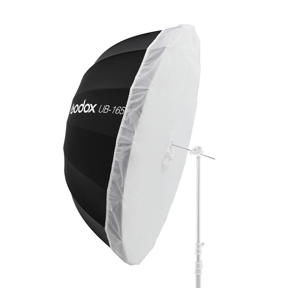 Godox UB-165W, 165 cm, parabolische studio-paraplu met zwarte en witte reflector en diffuser.