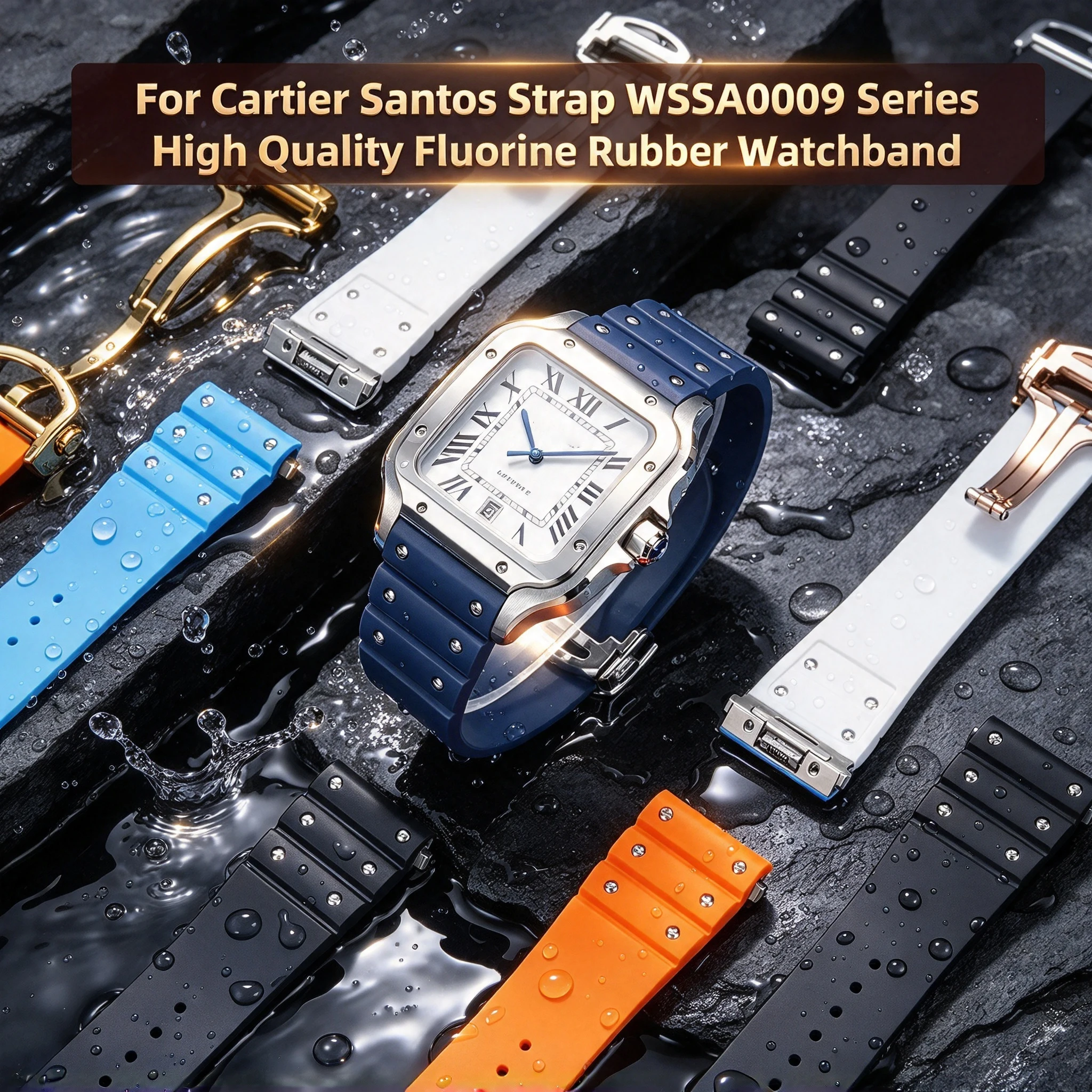19mm 21mm High‑Quality Quick Release FKM Fluororubber Watch Strap for Cartier Santos, Unisex Replacement Watch Accessories