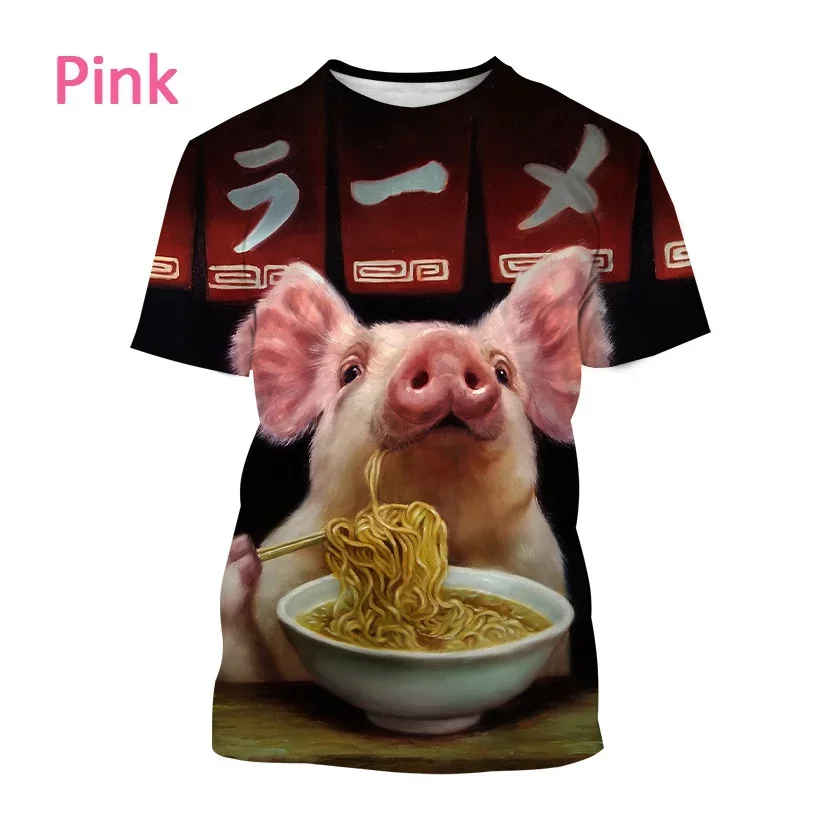 Camisetas Kawaii con estampado 3D de cerdo divertido para niños, Camiseta de cuello redondo de dibujos animados, ropa informal de moda para niños y niñas, Hip Hop