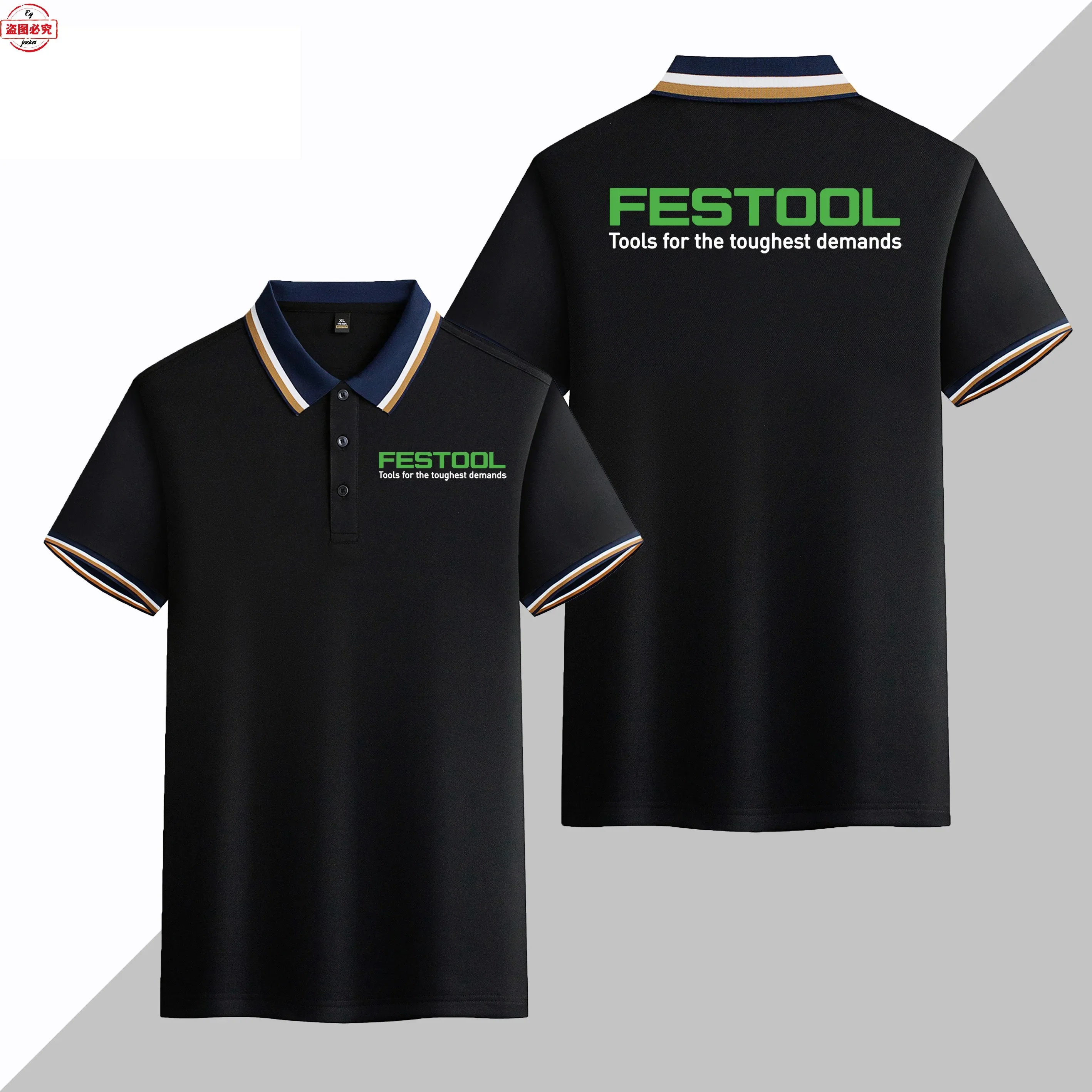 Festool Logo Printed Workwear Men's Festool Short Sleeved Business Casual Sports T-shirt Lapel Polo Shirt Team Uniform