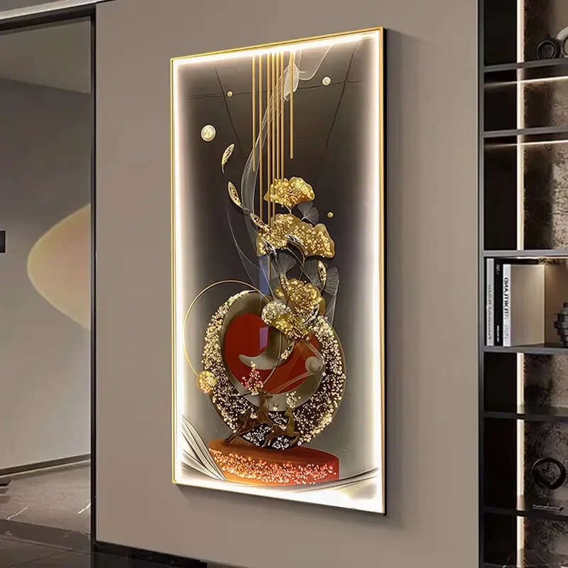 Modern Luxury Wall Painting Decoration LED Lights Deer Animals Crystal Porcelain Painting for Wall Decor