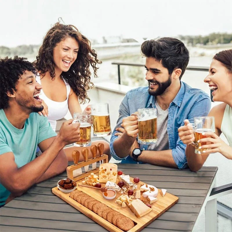 Bamboo cheese plate cheese plate Four-piece set cheese knife Four-piece bread plate vegetable plate kitchen bamboo wood chopping