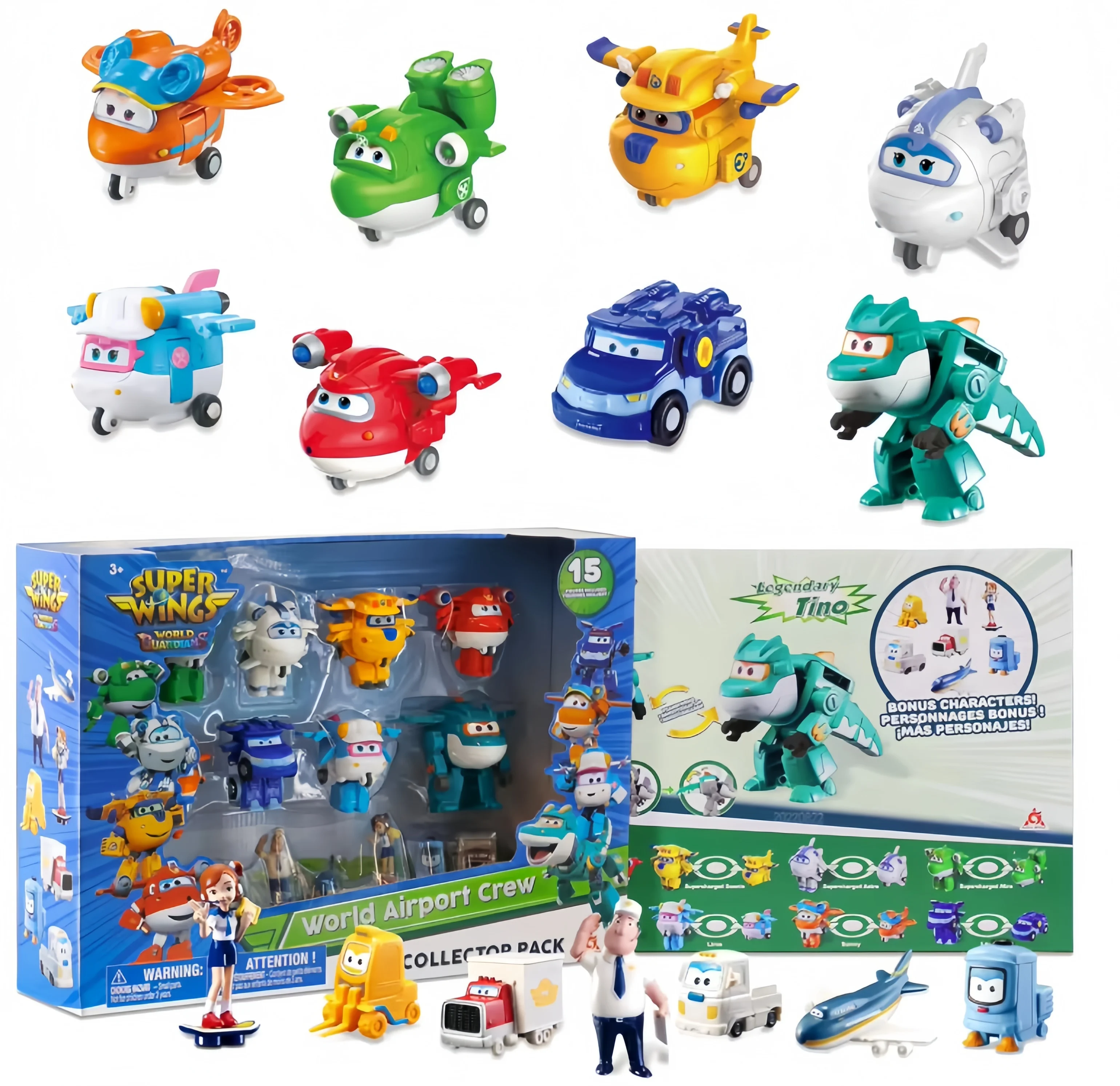 Super Wings - Juego de 14 Juguetes Transformables, Avión de 2 Pulgadas, Personaje Coleccionable con Mini Figura de Acción de Dinosaurio, Regalo para Niños
