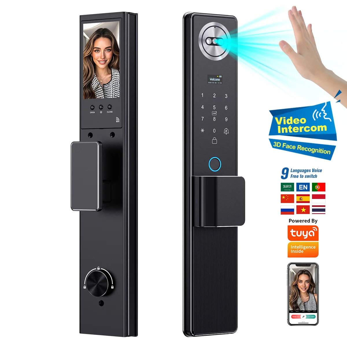 HanDaily Fingerprint Smart Door Lock with Monitoring Camera, Face & Palm Recognition Digital Lock for Household Use
