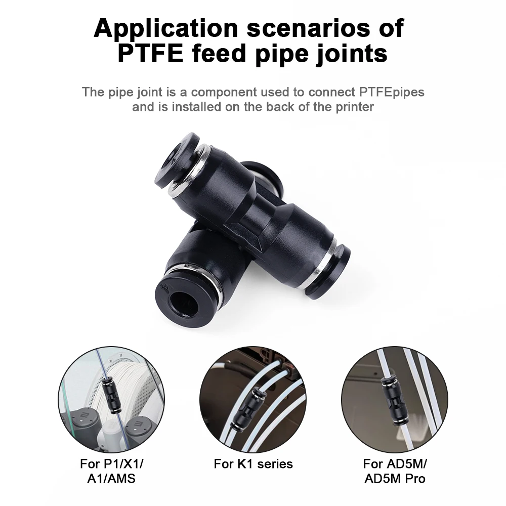 PTFE Feed Pipe Extension Joint For For P1/X1/A1/A1 mini/AMS/AD5M/AD5M Pro/K1 Serie PTFE Tube Pneumatic Connector 3D Printer Part