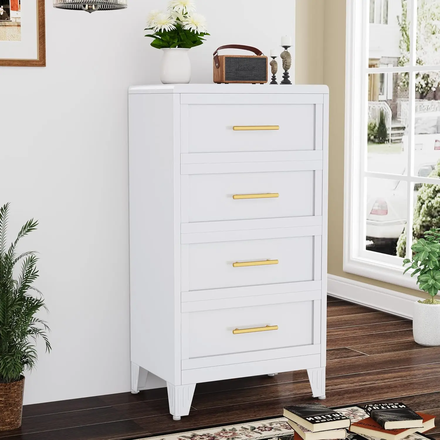 

Металлический комод с 4 ящиками высотой 44,45 дюйма, круглый шкаф для хранения, офисный шкаф для документов, белый, на заказ