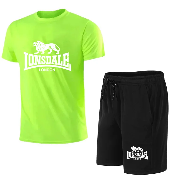 Lonsdale Estampado Verão T-Shirt e Shorts Conjuntos Masculinos, Leisure Breath Sport Set, Roupa de Ginásio, Jogging Sportswear, Brand Fashion