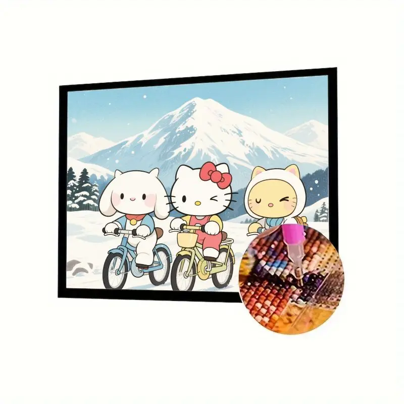 

1 шт., набор для алмазной живописи Hello Kitty Cinnamoroll & Friends, зимняя езда на велосипеде 5D, полная дрель - милые персонажи мультфильмов Sanrio Sn