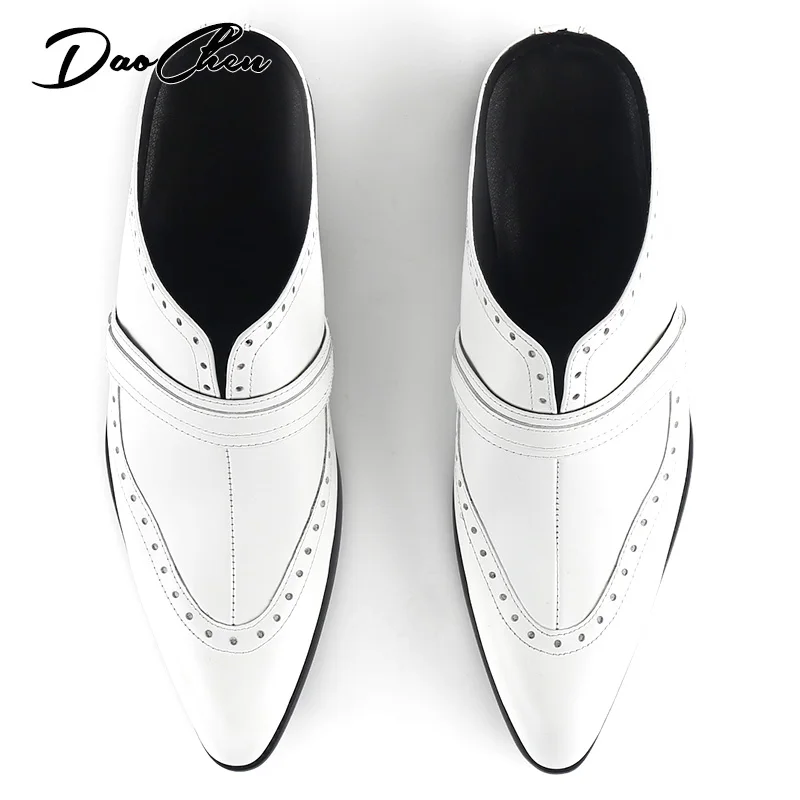 Fashion Style Men\'s Mules Half Shoes Mixed Colors Black Slip On Wingtip Causal Dress Mens Shoes Summer Leather Shoes Men