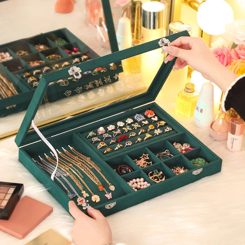 Imagem -03 - Portable Jewelry Tray Case para Bracelet Storage Velvet Ring Display Box Suporte Removível para Viagens Brincos Colar Titular