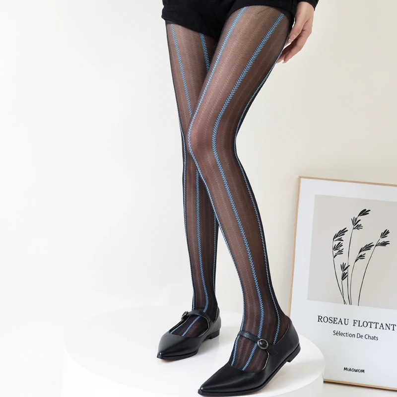 

Striped Tights Stockings for Women Vertical Stripes Pantyhose Women's Spring Summer Ultra-thin Tights Elastic Hipster Hosiery