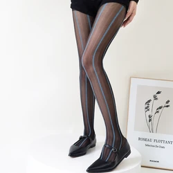 Striped Tights Stockings for Women Vertical Stripes Pantyhose Women's Spring Summer Ultra-thin Tights Elastic Hipster Hosiery