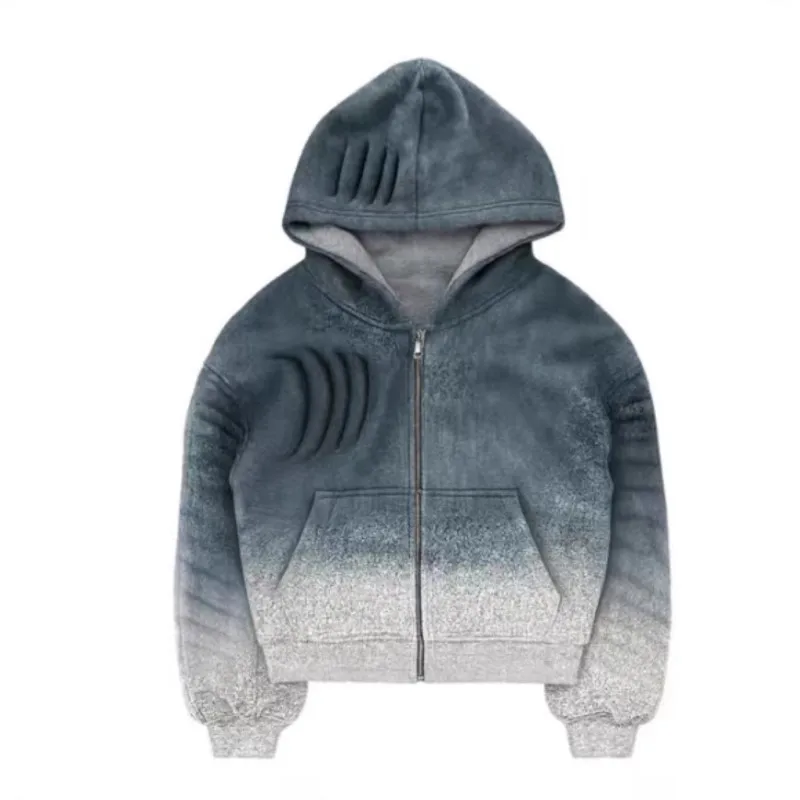 Sudadera con capucha holgada Retro americana de doble cara, cárdigan con pintura en aerosol de otoño e invierno con bolsillo para chicas de Hip-hop 2025