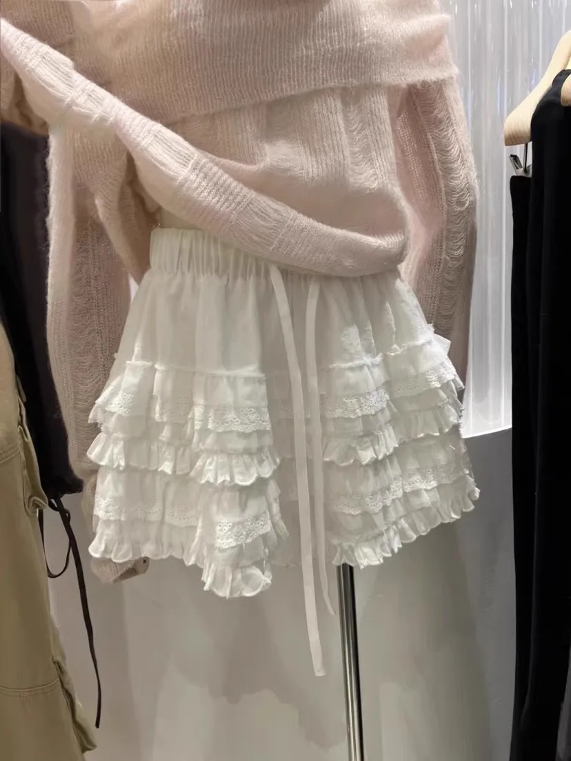 

Spring 2026 Dongdaemun Dstring Elastic Waist Lace Trim Multi-tiered Cake Skirt Women's orts Skirt Korean Sle